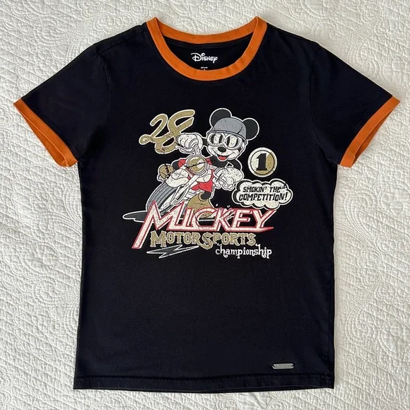 Disney Mickey Mouse Motorsports Championship Ringer T-Shirt BoxLunch Exclusive - Picture 1 of 7